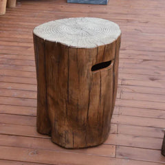 Manchester cast concrete tank cover in redwood finish on a wooden deck