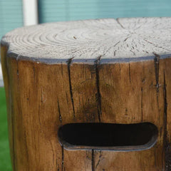 Manchester cast concrete tank cover in redwood finish, realistic wood texture, side view