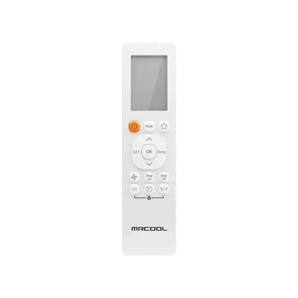 MRCOOL white air conditioner remote control with display and multi-function buttons