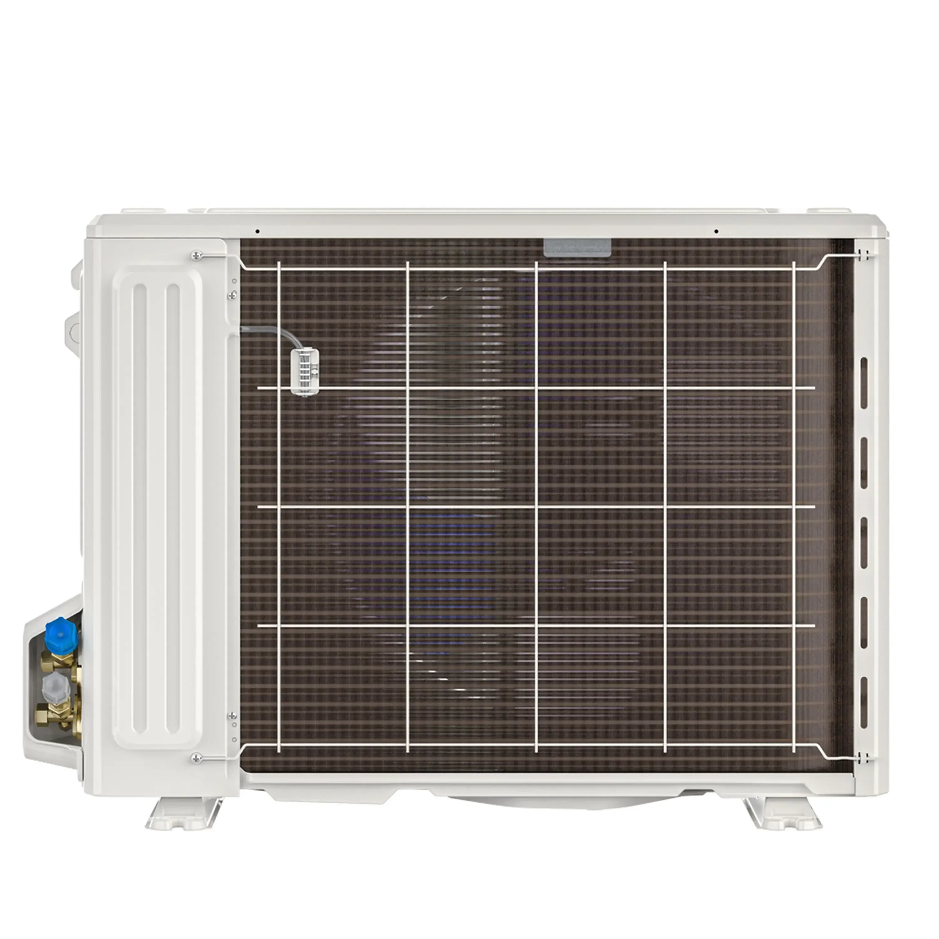 Midea outdoor air conditioner inverter unit, white metal exterior, front view