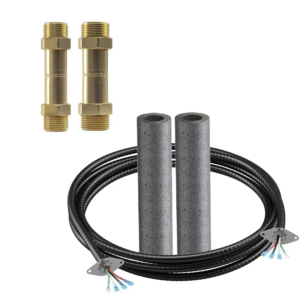 MRCOOL DIY air conditioner installation kit with two brass fittings and insulated cables