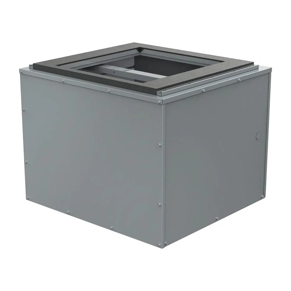 MCGCI industrial metal blower unit with rectangular opening, gray steel housing