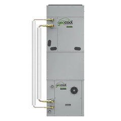geocool DC inverter geothermal heat pump with metal casing and exposed copper pipes