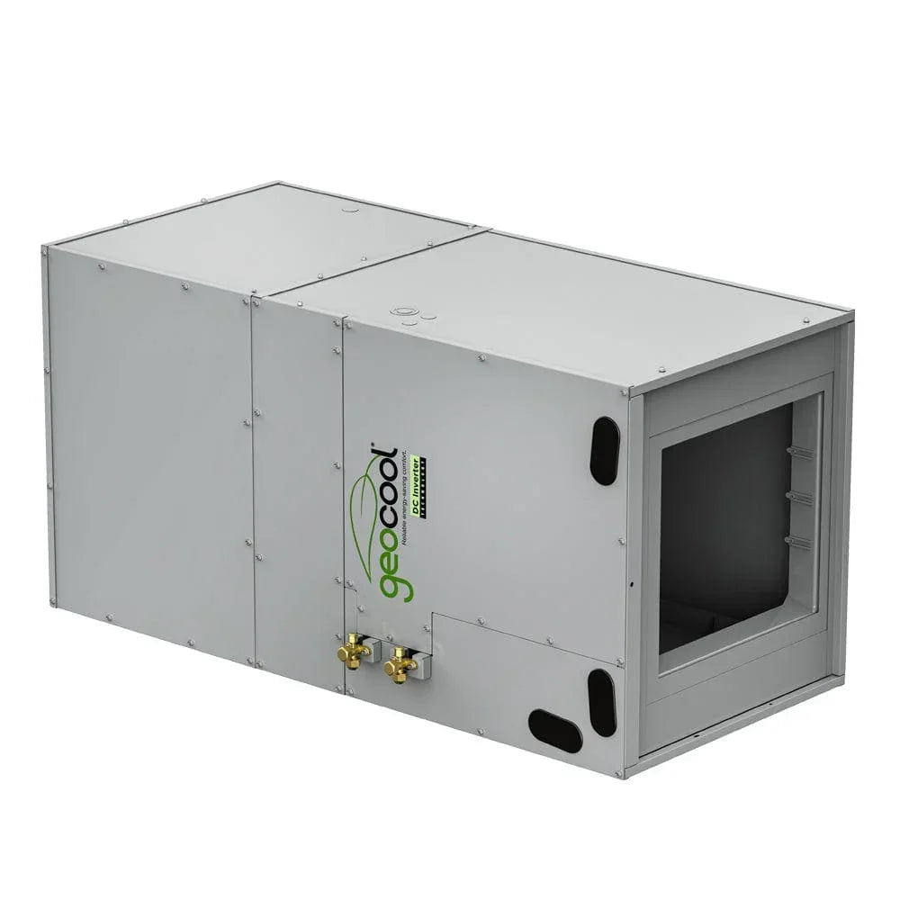 Geocool energy-efficient inverter heat pump unit with metal housing and dual brass connectors