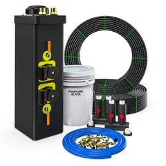 GCI geothermal heat pump installation kit with pipes, glycol, valves, and fittings