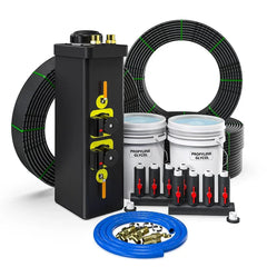 Mc Gci geothermal installation kit with insulated tank, tubing, propylene glycol buckets, and fittings