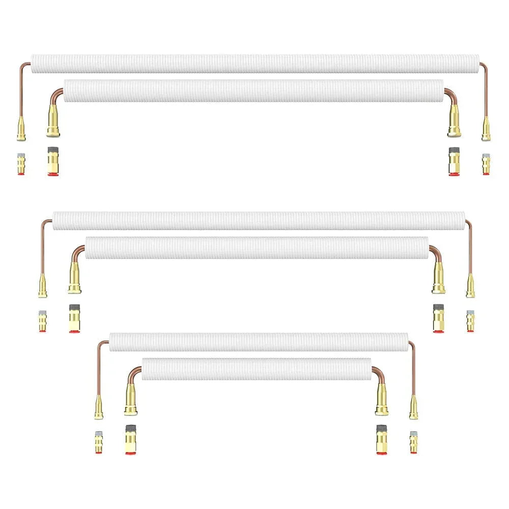 MC line set kit with copper tubing, white insulation, and brass fittings for HVAC installation