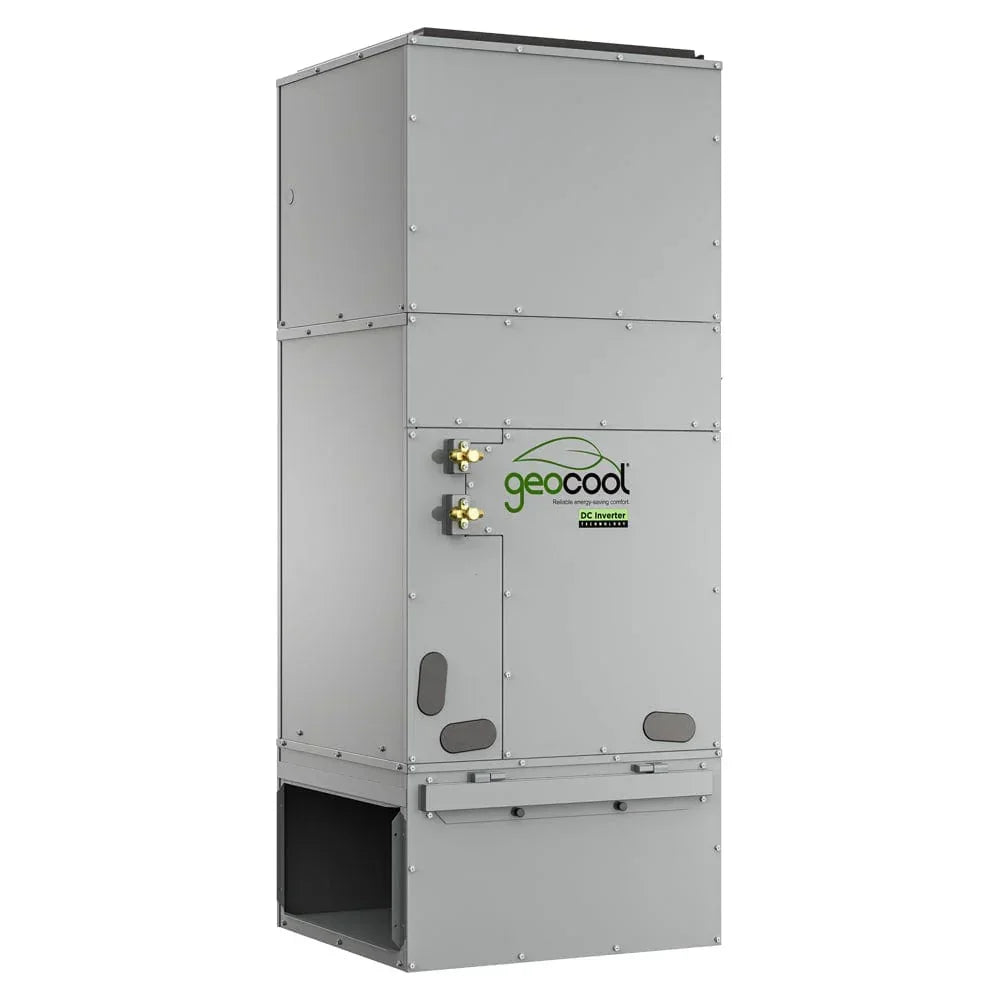geocool vertical DC inverter geothermal heat pump unit, gray metal, industrial HVAC equipment