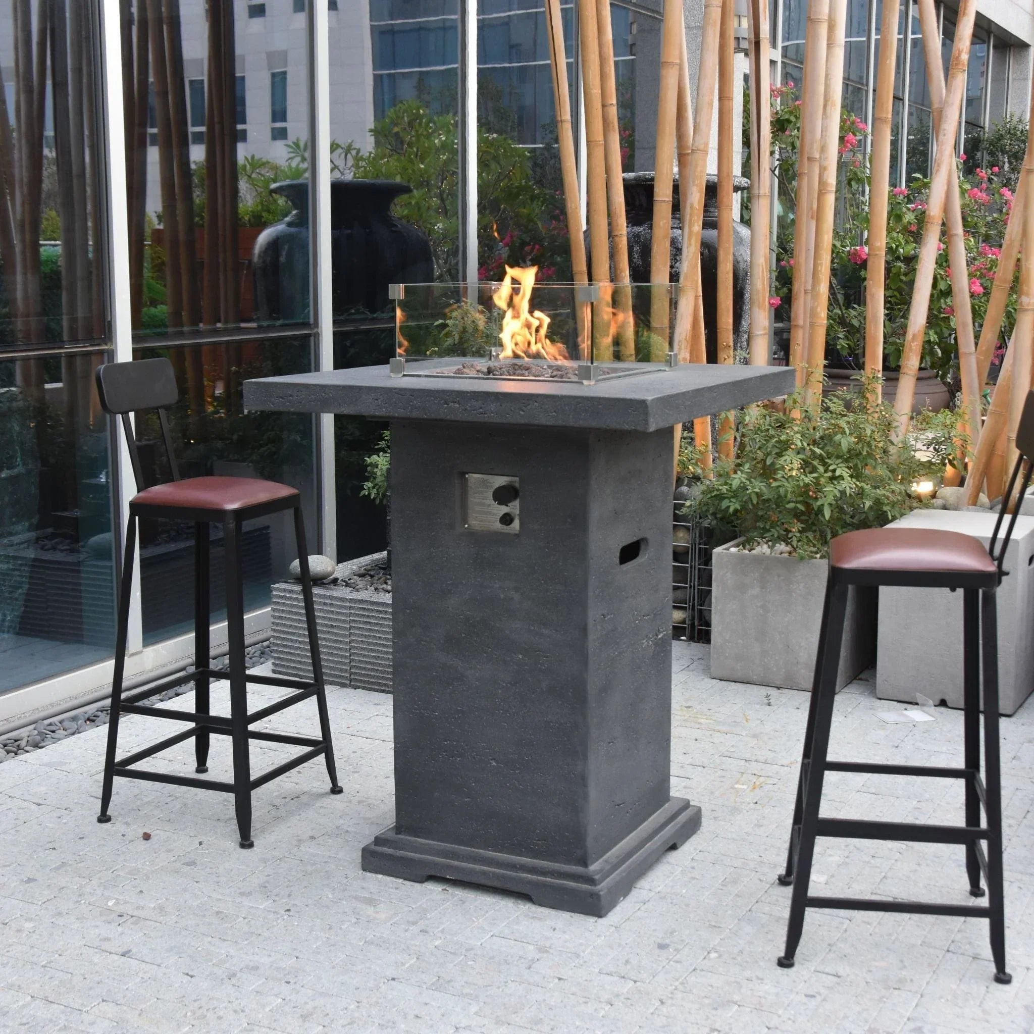 Elementi Montreal Square Concrete Liquid Propane Fire Pit OFG221 - Green Vista Living
