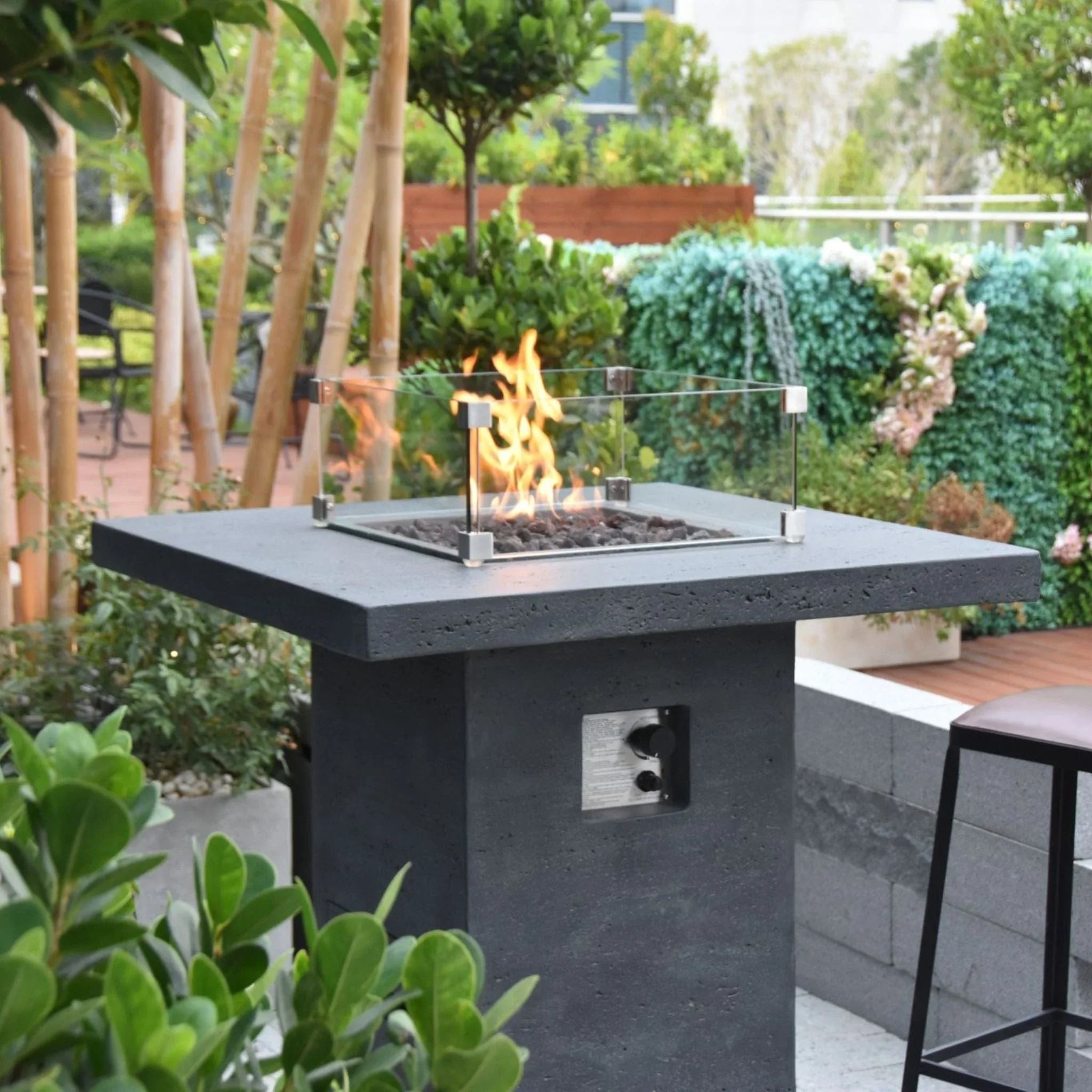 Elementi Montreal Square Concrete Liquid Propane Fire Pit OFG221 - Green Vista Living