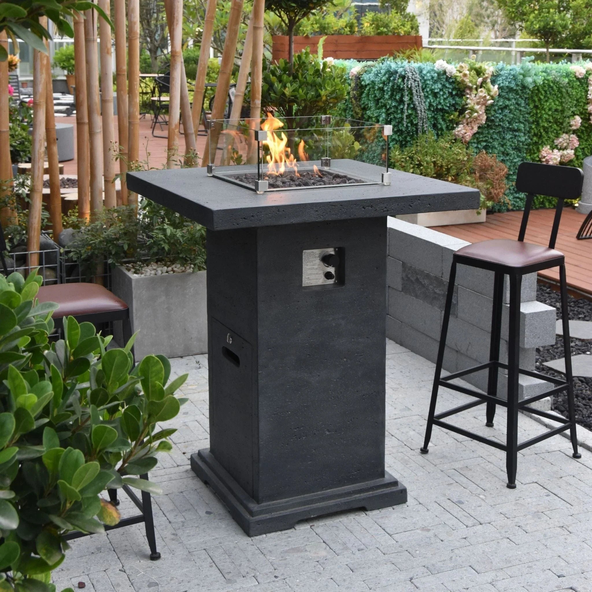 Elementi Montreal Square Concrete Liquid Propane Fire Pit OFG221 - Green Vista Living