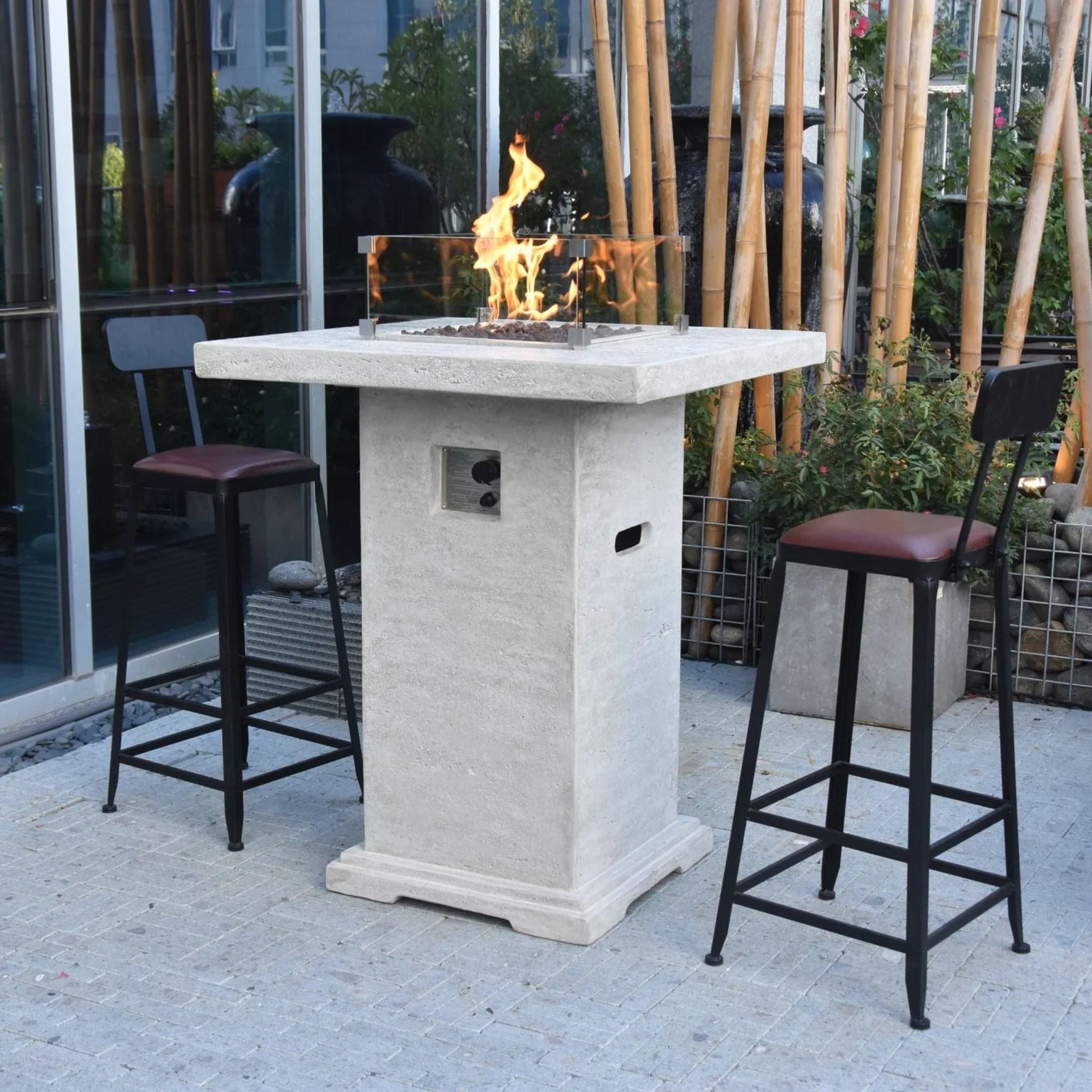 Elementi Montreal Square Concrete Liquid Propane Fire Pit OFG221 - Green Vista Living