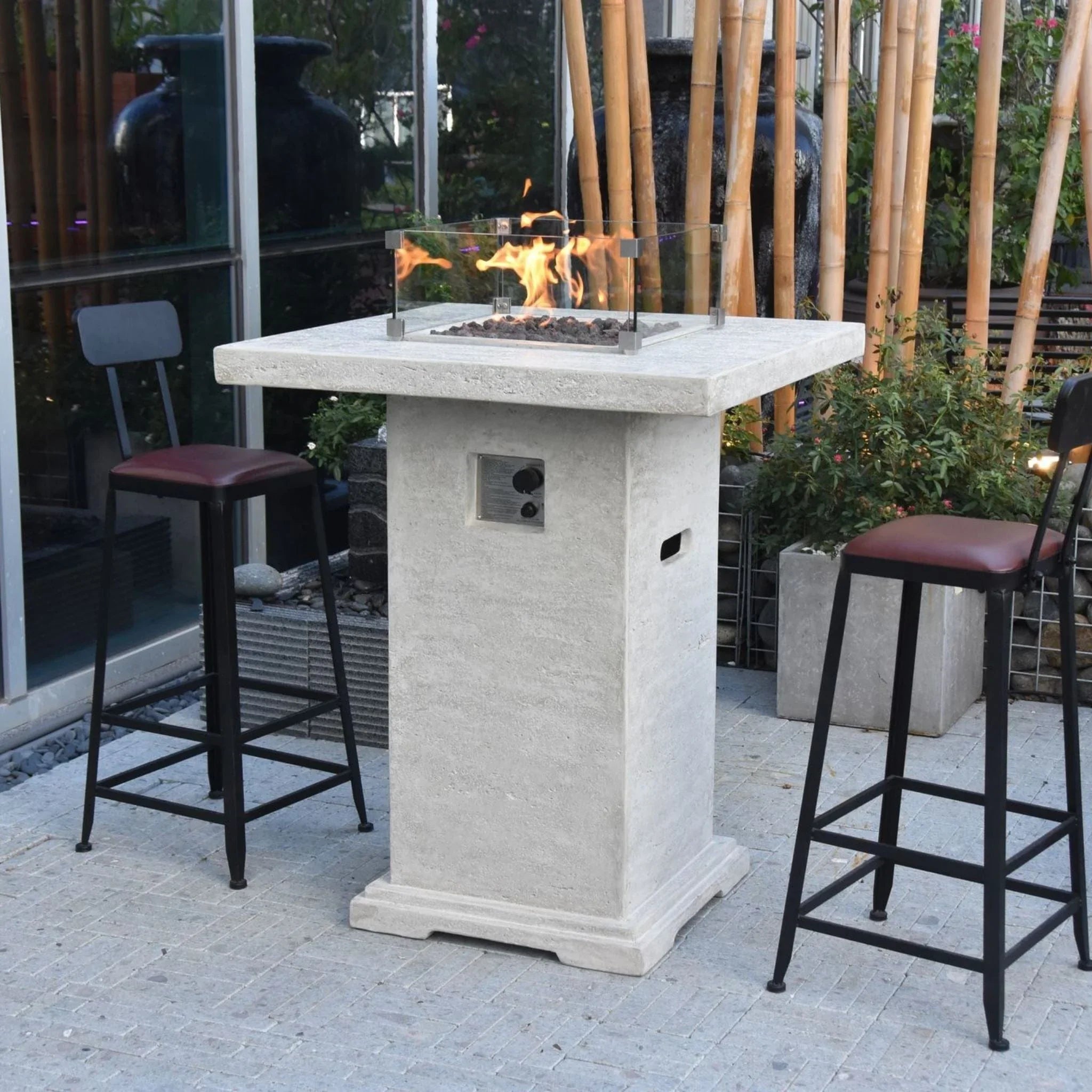 Elementi Montreal Square Concrete Liquid Propane Fire Pit OFG221 - Green Vista Living