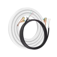 MRCOOL DIY line set and control wire for 5th Gen mini split, coiled with connectors and wires visible.