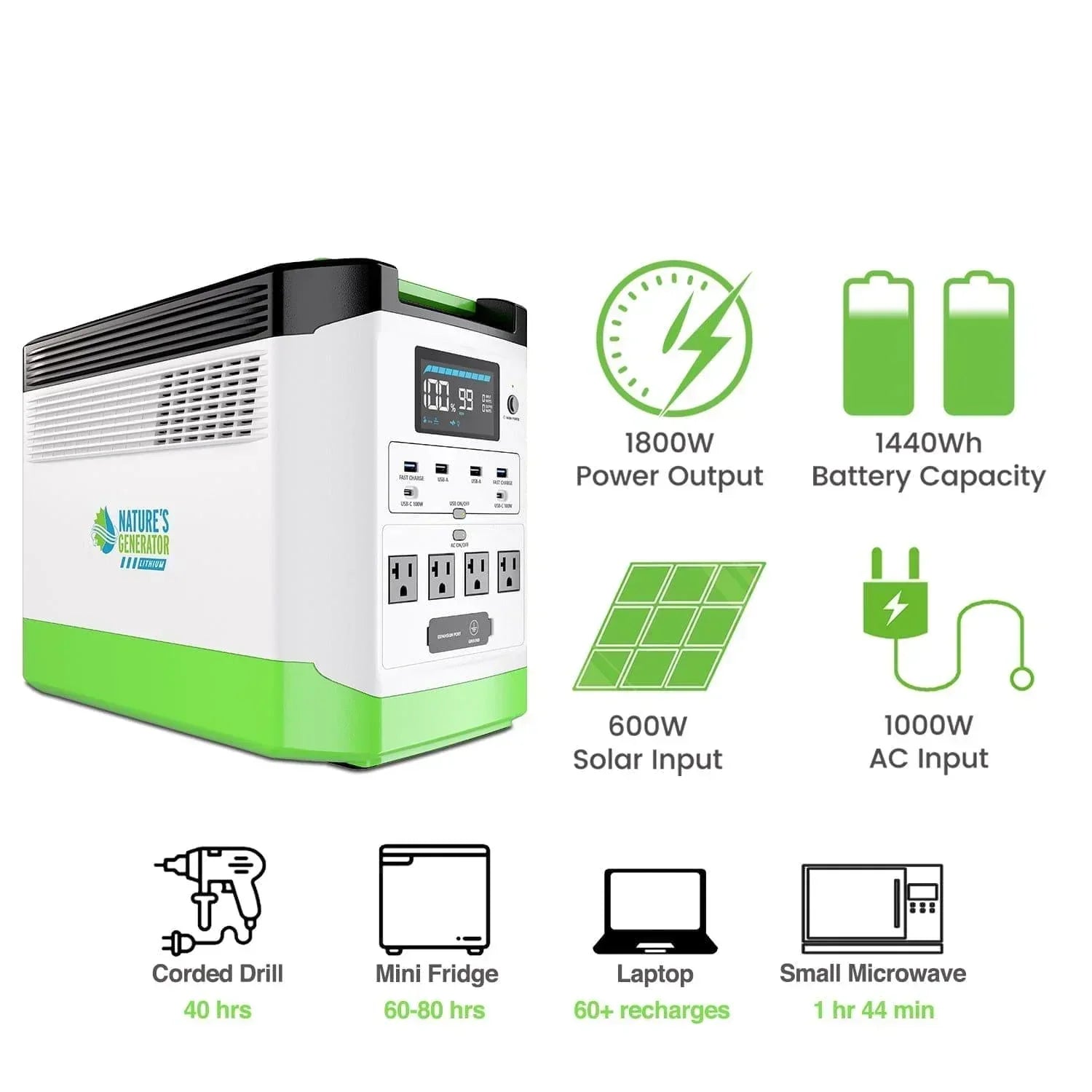 Nature's Generator Lithium 1800 Power Station - Green Vista Living