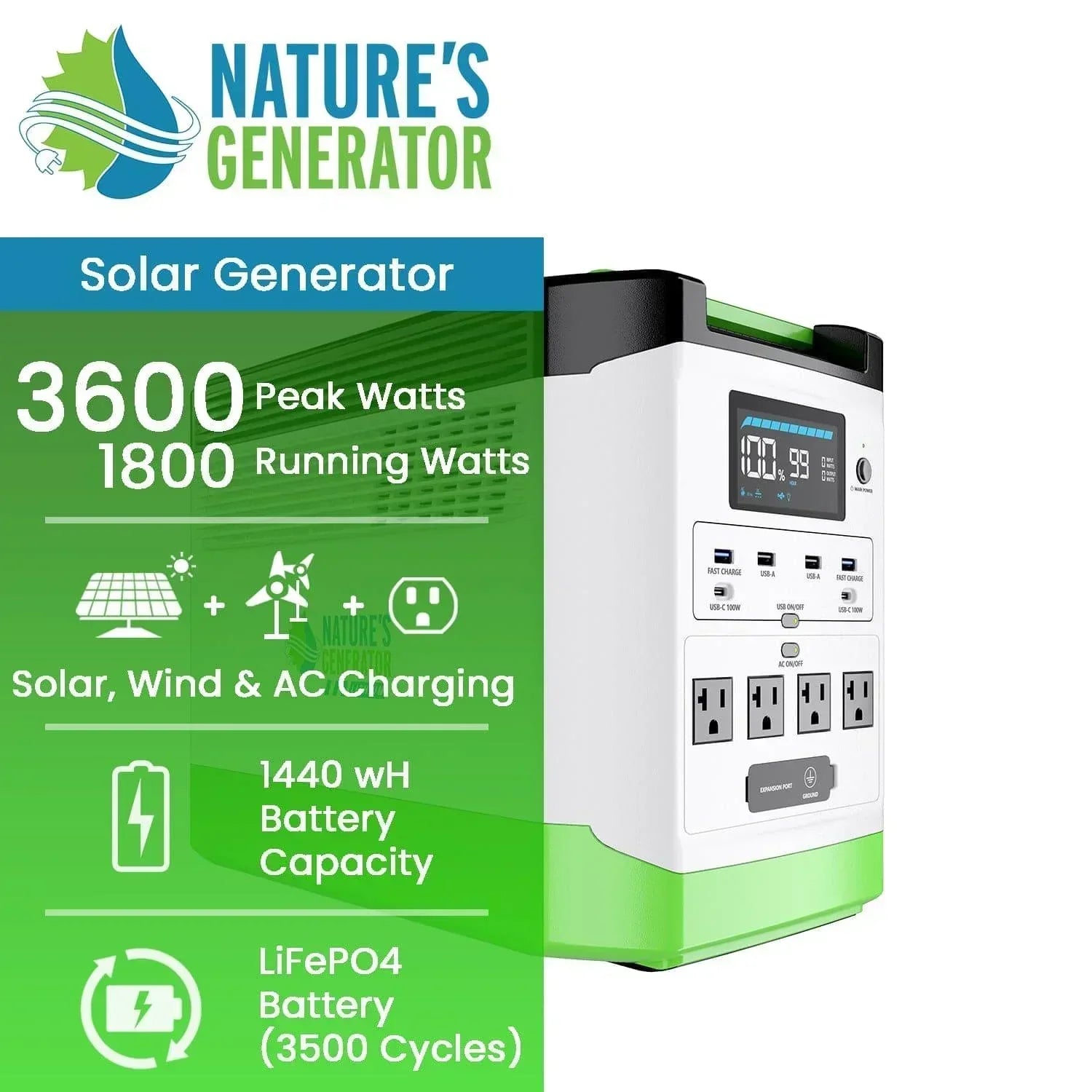 Nature's Generator Lithium 1800 Power Station - Green Vista Living