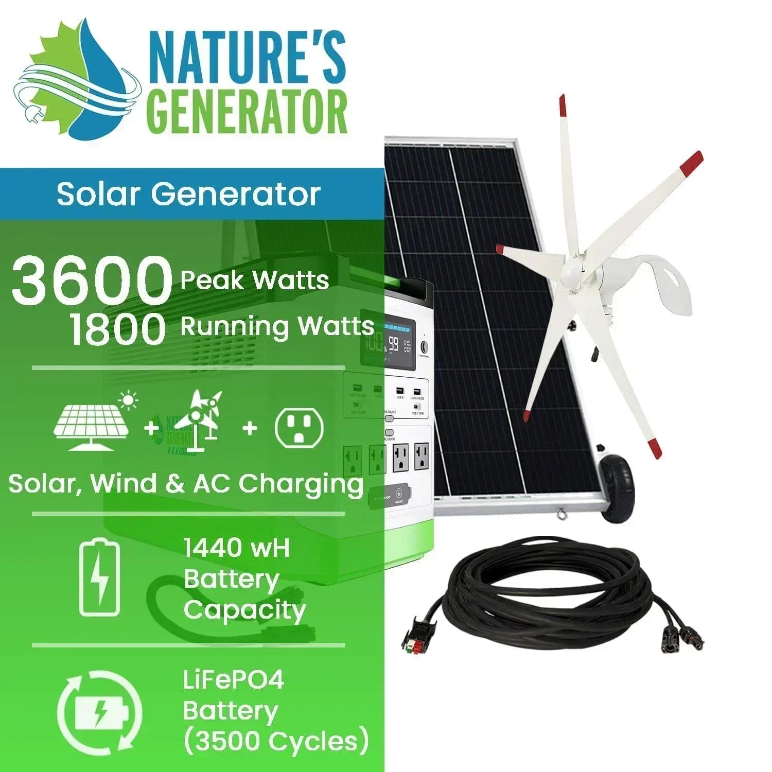 Nature's Generator Lithium 1800 Solar and Wind Generator - Green Vista Living