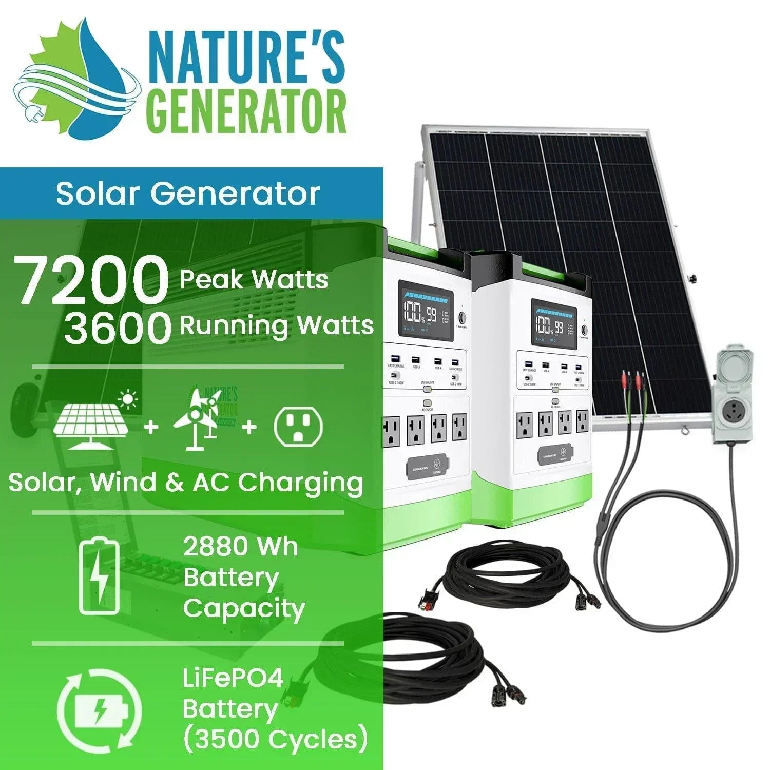 Nature's Generator Lithium 1800 Solar Generator and Transfer Switch - Green Vista Living