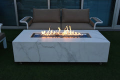 Carrara Outdoor Bianco White Fire Pit Table - Select Fuel Type - Green Vista Living