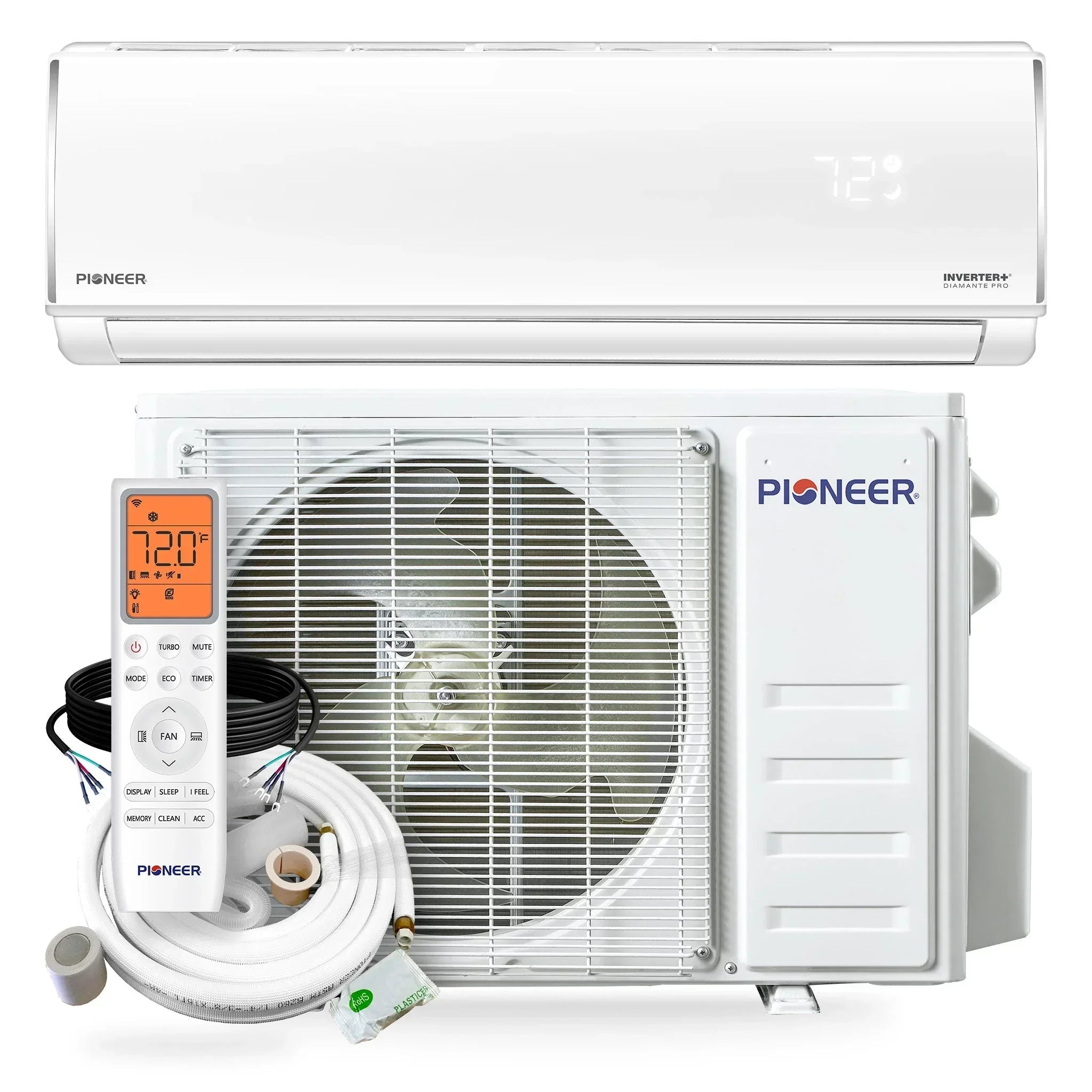 Pioneer® Diamante Pro™ 36,000 BTU 19 SEER2 230V High-Wall Ductless Mini-Split Air Conditioner Inverter Heat Pump with 16 Ft. Kit - Green Vista Living