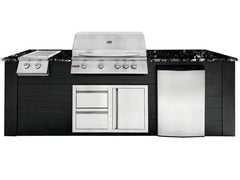 RCS 4-Burner 8-Foot Gas Grill Island with Rear Infrared Burner, Refrigerator, Double Side Burner, Access Door, Black Cabinet & Black Granite Countertop