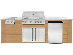 RCS 4-Burner 8-Foot Gas Grill Island with Rear Infrared Burner, Refrigerator, Double Side Burner, Access Door, Cedar Cabinet & White Granite Countertop