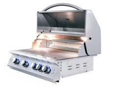 RCS 4-Burner 8-Foot Gas Grill Island with Rear Infrared Burner, Refrigerator, Double Side Burner, Access Door, Black Cabinet & Black Granite Countertop