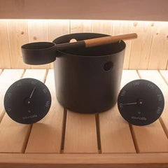 SaunaLife Accessory Package 5 Bucket, Ladle, Hygrometer and Thermometer, Black - Green Vista Living