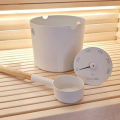 SaunaLife Accessory Package 6 | Aluminum 1-Gallon Sauna Bucket Set with Wood Ladle and Thermometer - Green Vista Living