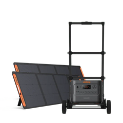 Jackery solar generator HomePower 3000 on wheels with dual foldable solar panels