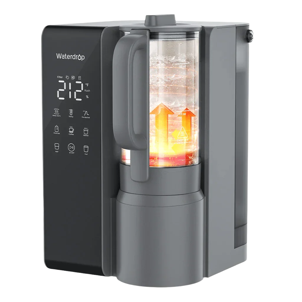 Waterdrop electric hot water dispenser with digital display and glass heating pitcher