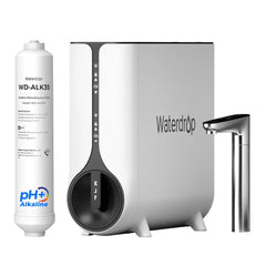 Waterdrop WD-ALK35 alkaline water filter system with cartridge and faucet, white