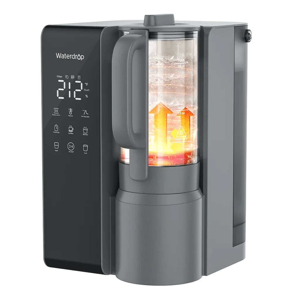 Waterdrop countertop water distiller with digital temperature display and glass pitcher