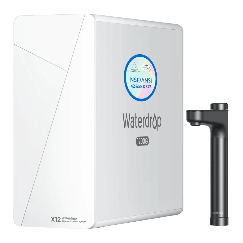 Waterdrop X12 reverse osmosis water filter system and faucet, white and black design