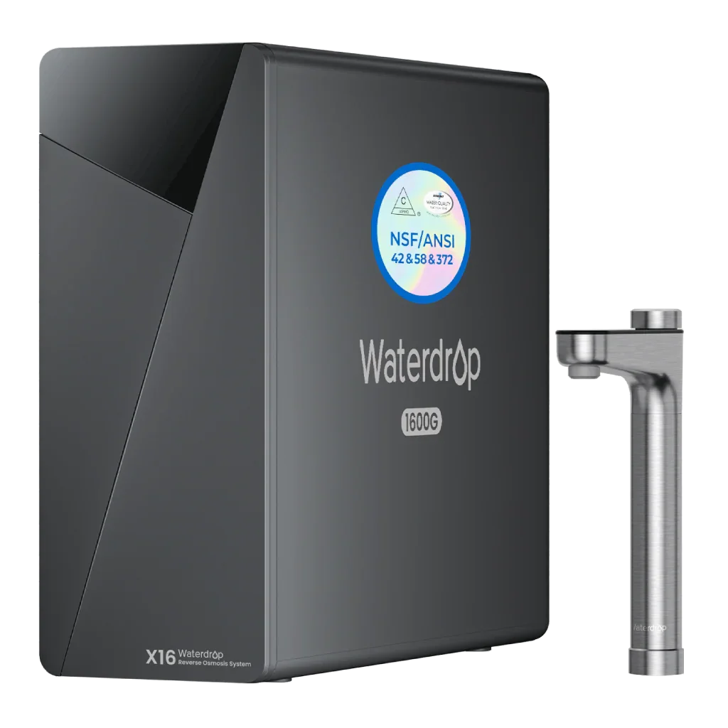 Waterdrop X16 black reverse osmosis water filter system with stainless steel faucet