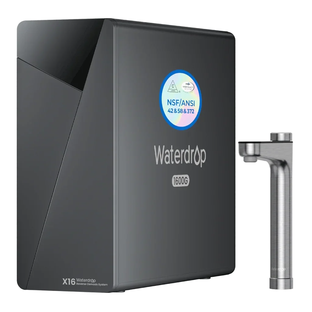 Waterdrop X16 black reverse osmosis water filter system with stainless steel faucet