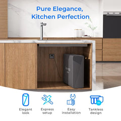 Waterdrop X16 under sink tankless water filter system in modern kitchen cabinet