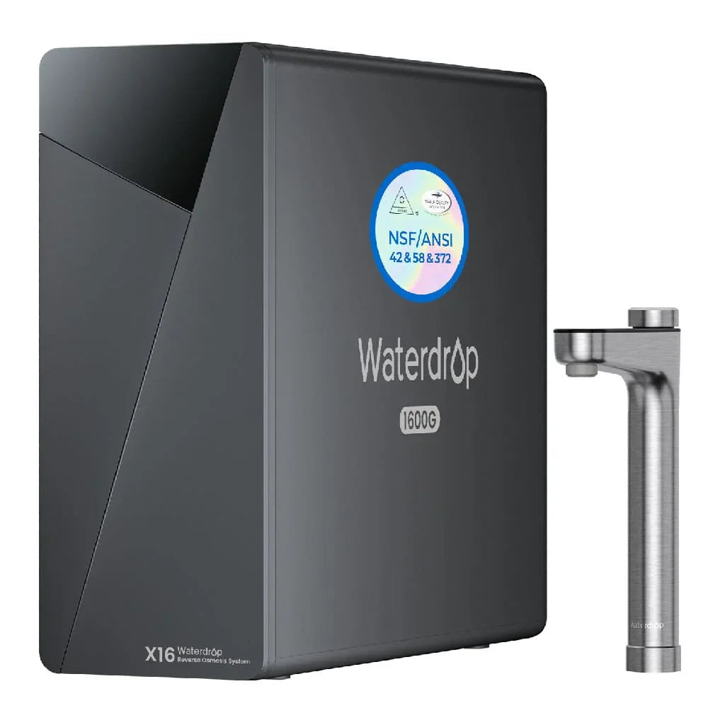 Waterdrop X16 reverse osmosis water filter system with sleek faucet, black design