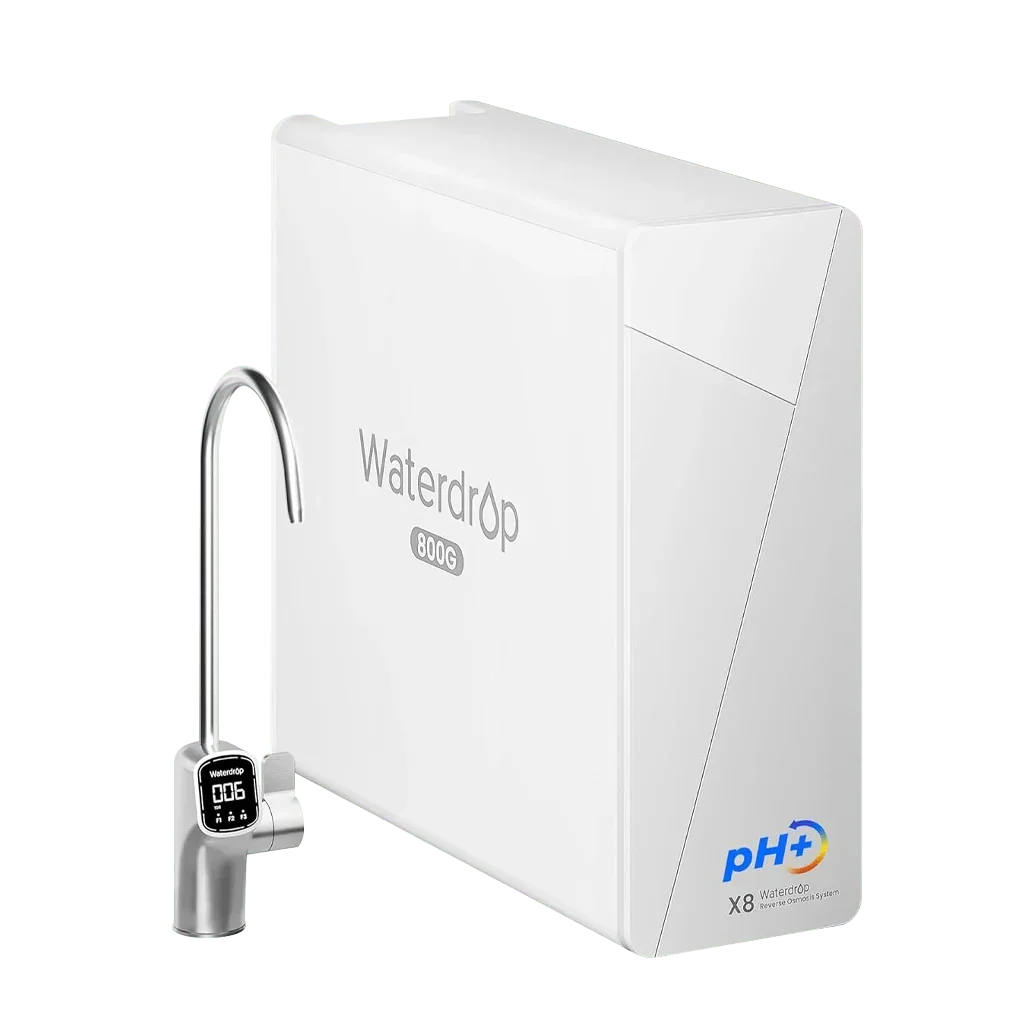 Waterdrop X8 alkaline reverse osmosis system with digital faucet, white unit