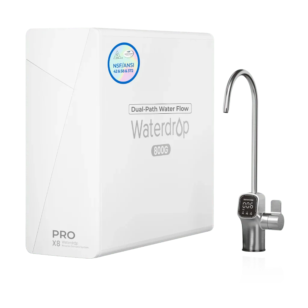 Waterdrop X8 PRO reverse osmosis system with digital faucet and dual-path water flow