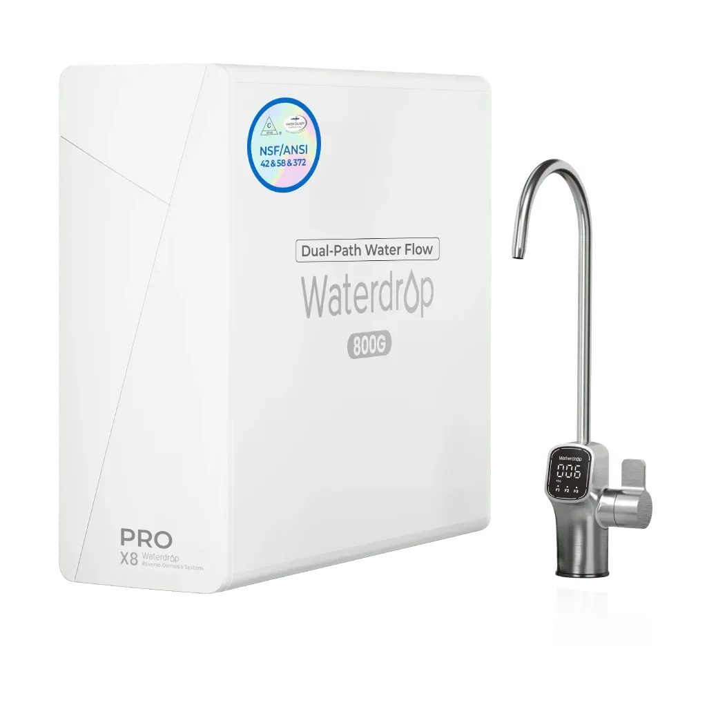 Waterdrop X8 PRO reverse osmosis system with digital faucet and dual-path water flow