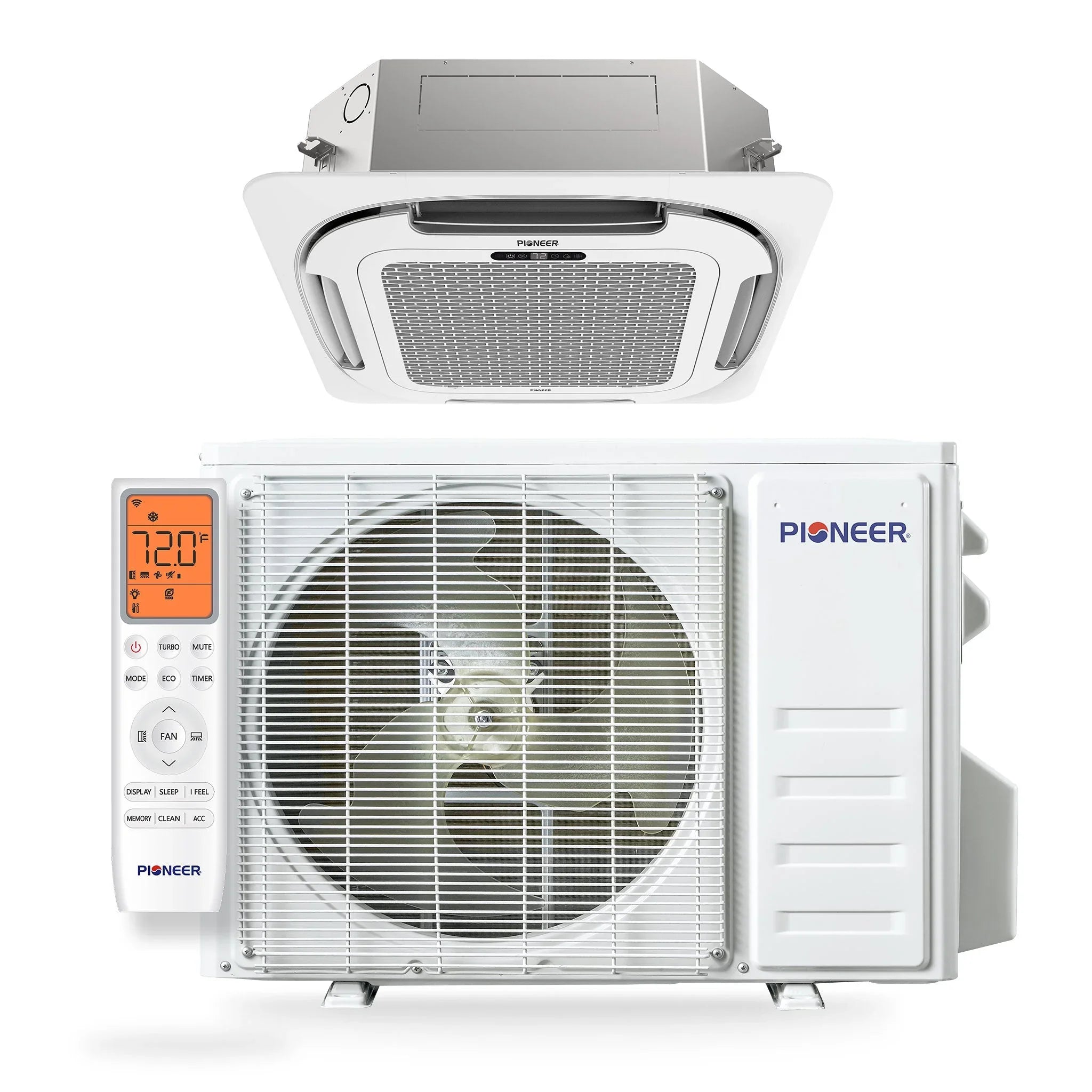 Pioneer® Quantum Ultra™ 12,000 BTU 21 SEER2 230V 8-Way Ceiling Cassette Ductless Mini-Split Air Conditioner Inverter Heat Pump Full Set - Green Vista Living