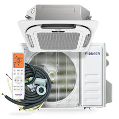 Pioneer® Quantum Ultra™ 23,000 BTU 22.5 SEER2 230V 8-Way Ceiling Cassette Ductless Mini-Split Air Conditioner Inverter Heat Pump Full Set - Green Vista Living