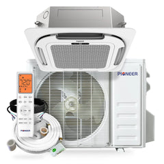 Pioneer® Quantum Ultra™ 23,000 BTU 22.5 SEER2 230V 8-Way Ceiling Cassette Ductless Mini-Split Air Conditioner Inverter Heat Pump Full Set - Green Vista Living