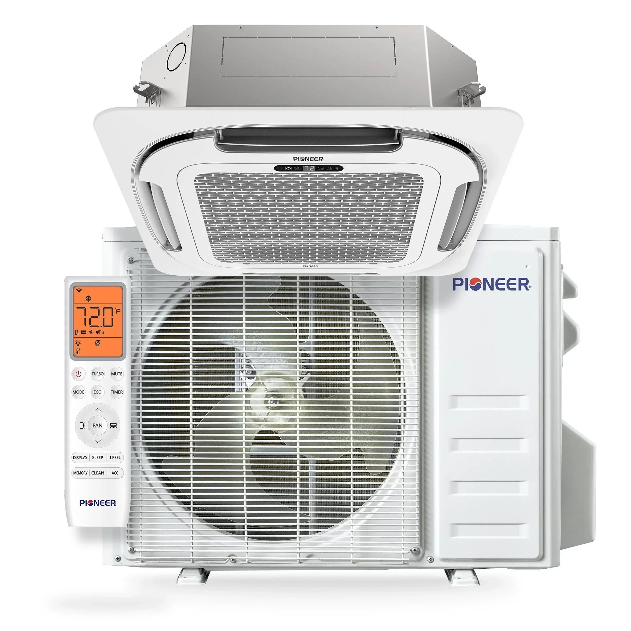 Pioneer® Quantum Ultra™ 23,000 BTU 22.5 SEER2 230V 8-Way Ceiling Cassette Ductless Mini-Split Air Conditioner Inverter Heat Pump Full Set - Green Vista Living