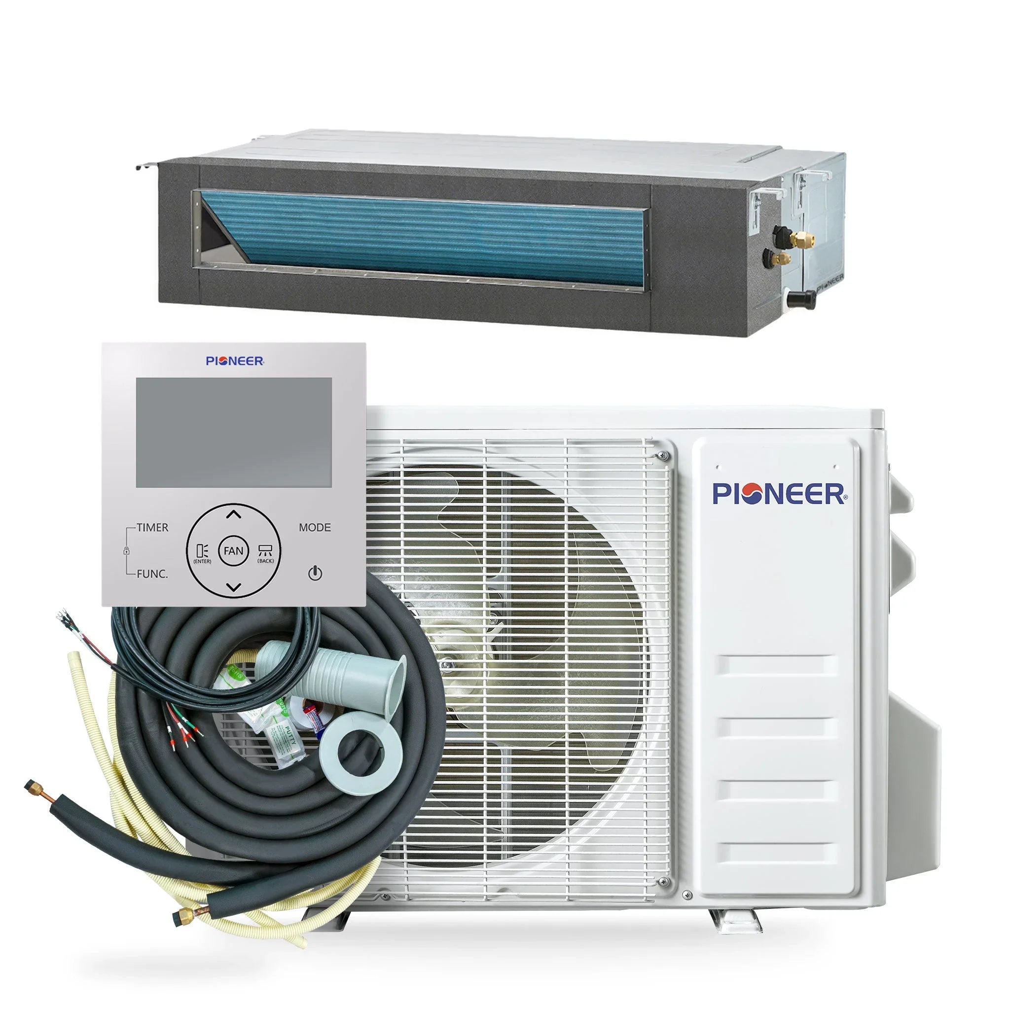 Pioneer® Quantum Ultra™ 9,500 BTU 19.6 SEER2 230V Ceiling Concealed Ducted Mini-Split Air Conditioner Inverter Heat Pump Full Set - Green Vista Living
