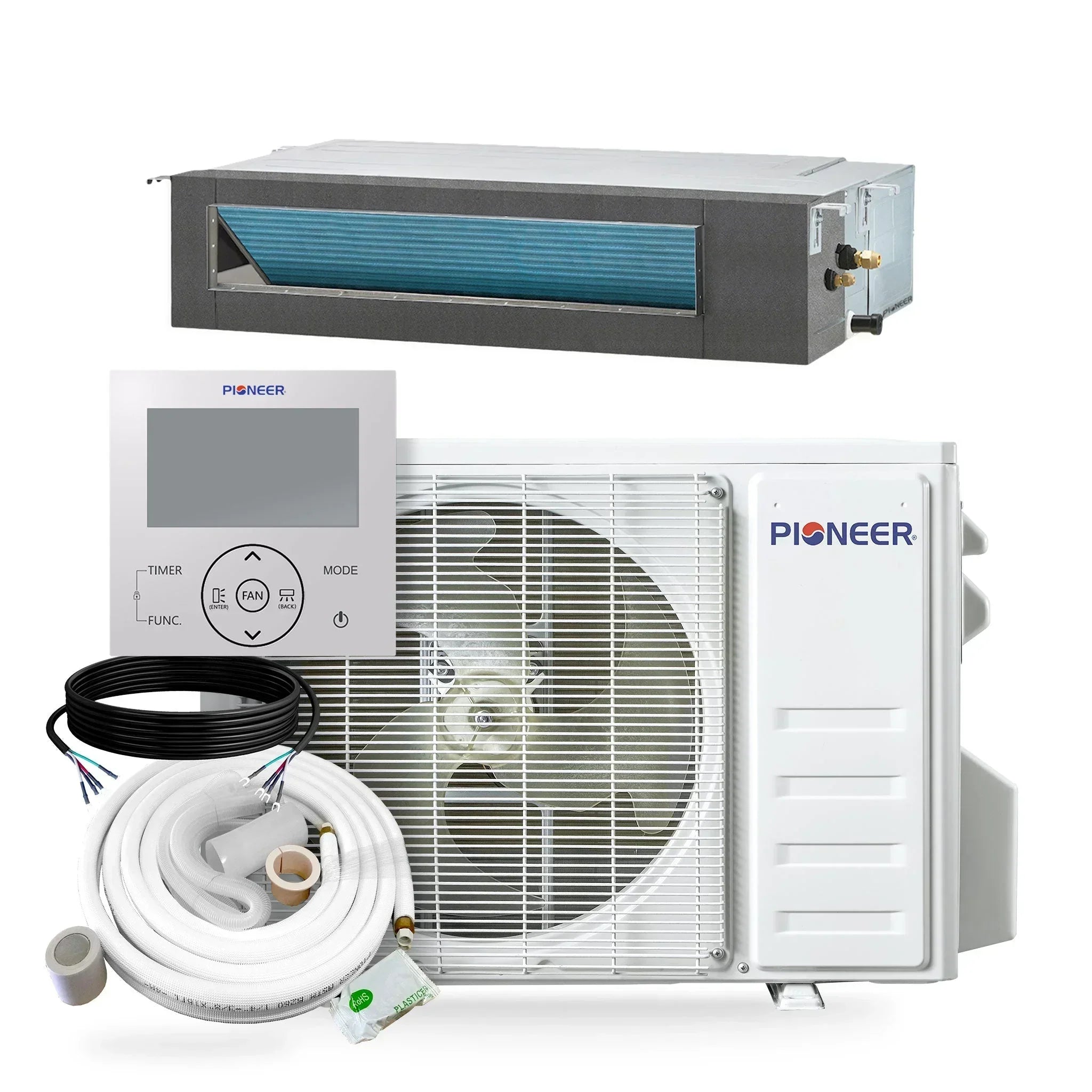 Pioneer® Quantum Ultra™ 9,500 BTU 19.6 SEER2 230V Ceiling Concealed Ducted Mini-Split Air Conditioner Inverter Heat Pump Full Set - Green Vista Living
