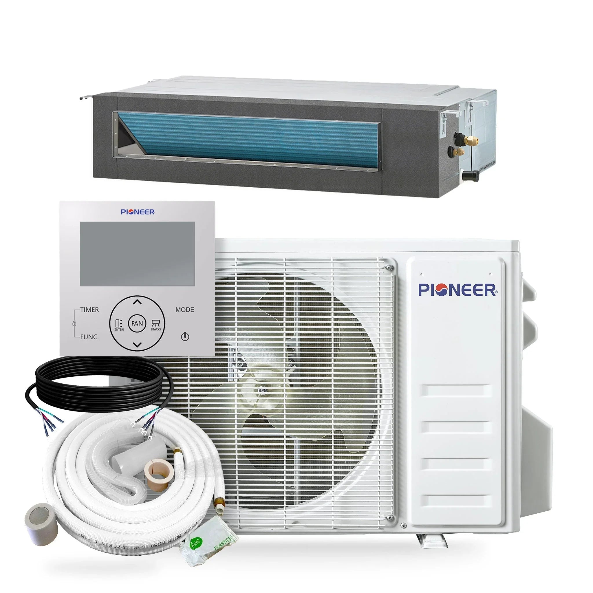 Pioneer® Quantum Ultra™ 11,000 BTU 19 SEER2 230V Ceiling Concealed Ducted Mini-Split Air Conditioner Inverter Heat Pump Full Set - Green Vista Living