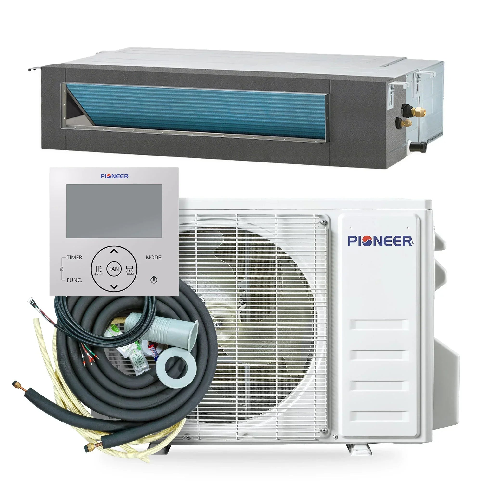 Pioneer® Quantum Ultra™ 22,000 BTU 19 SEER2 230V Ceiling Concealed Ducted Mini-Split Air Conditioner Inverter Heat Pump Full Set - Green Vista Living