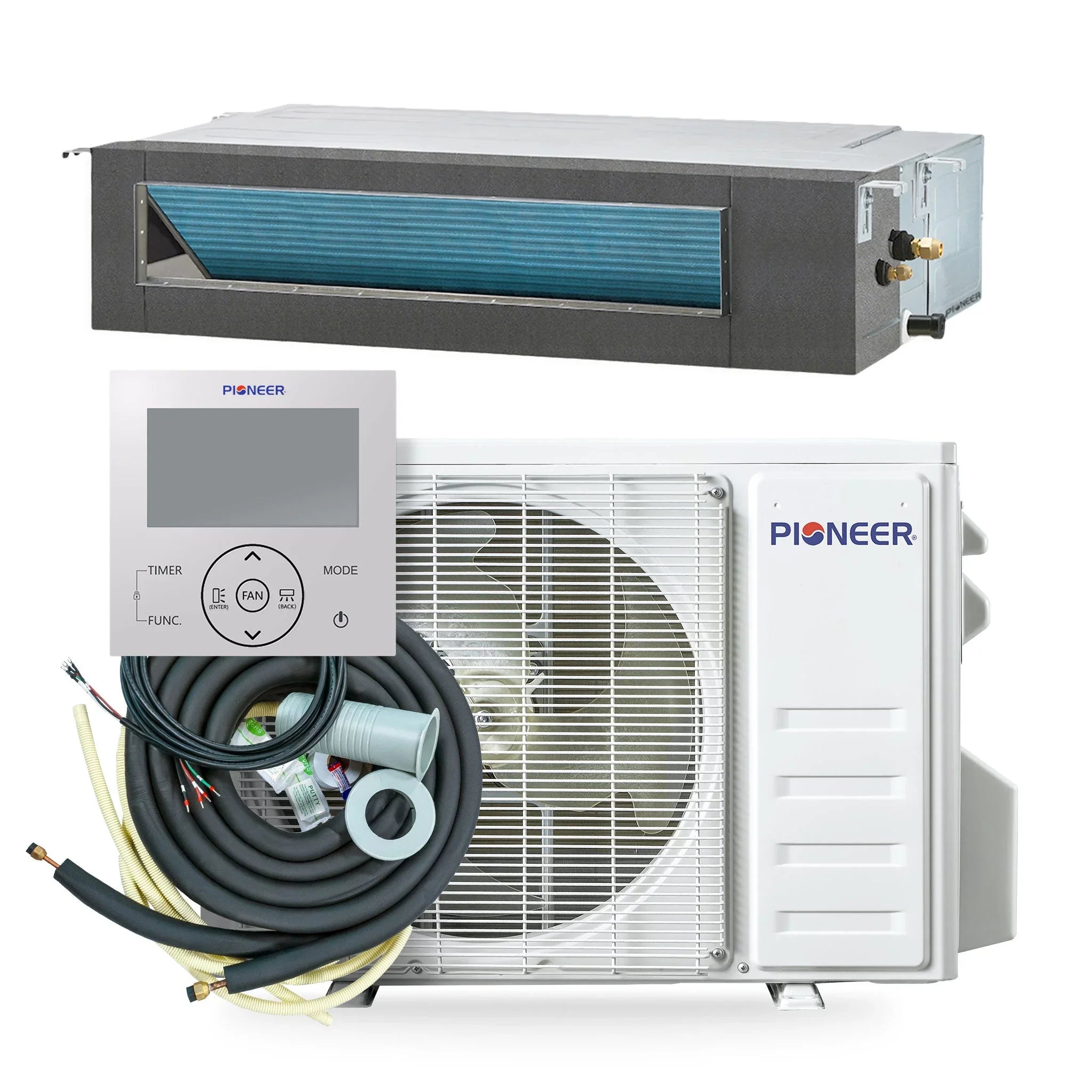Pioneer® Quantum Ultra™ 22,000 BTU 19 SEER2 230V Ceiling Concealed Ducted Mini-Split Air Conditioner Inverter Heat Pump Full Set - Green Vista Living